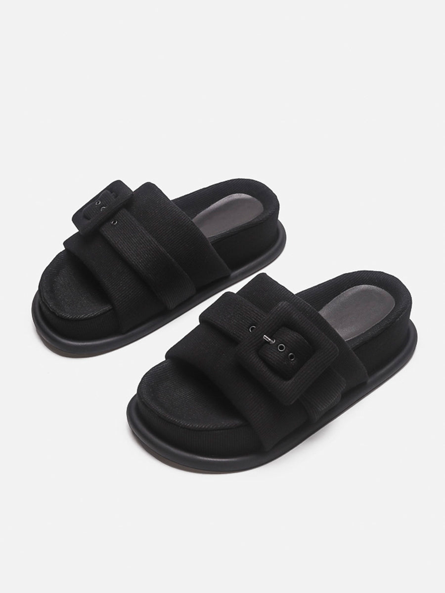 Square Buckle Open Toe Thick Bottom Slippers