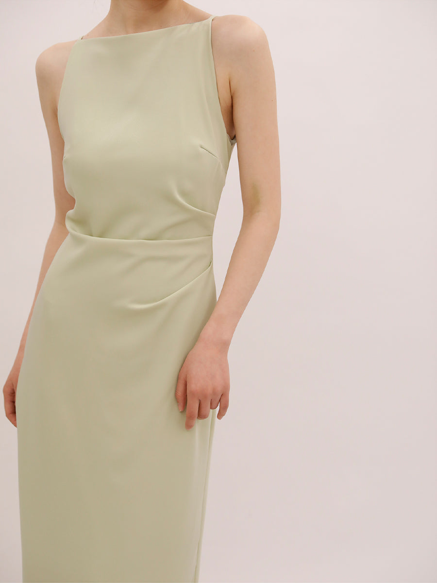 Pleated Solid Color Sleeveless Dress