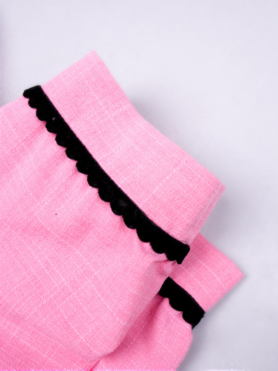Pink Short Sleeve Top&High Waist Pleated Skirt Set