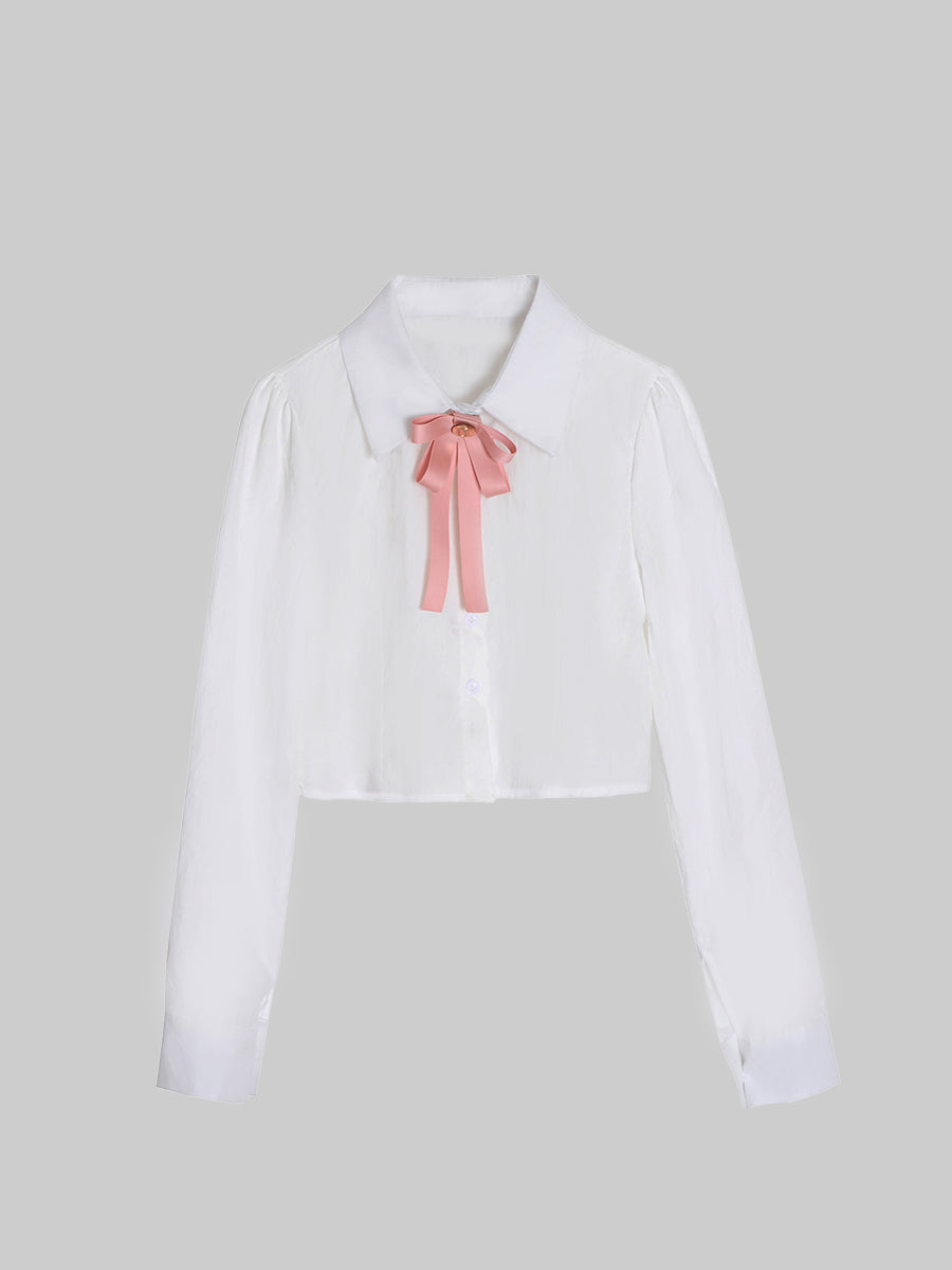 Pink Bow Tie White Shirt Top