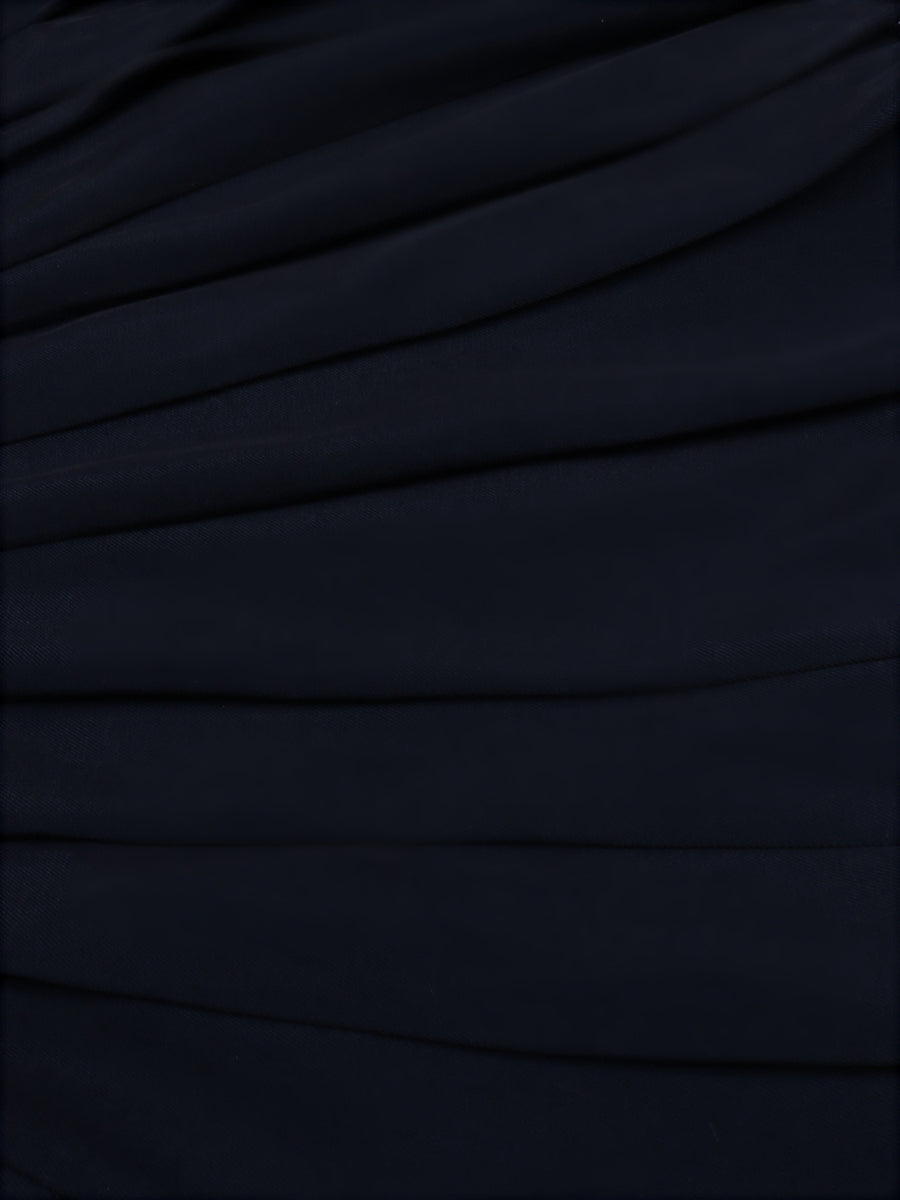 Navy Blue Bubble Sleeve Top&Pleated Skirt Set