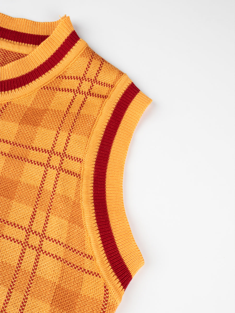 Knitted Cardigan + Plaid Vest + Skirt Three Piece Set