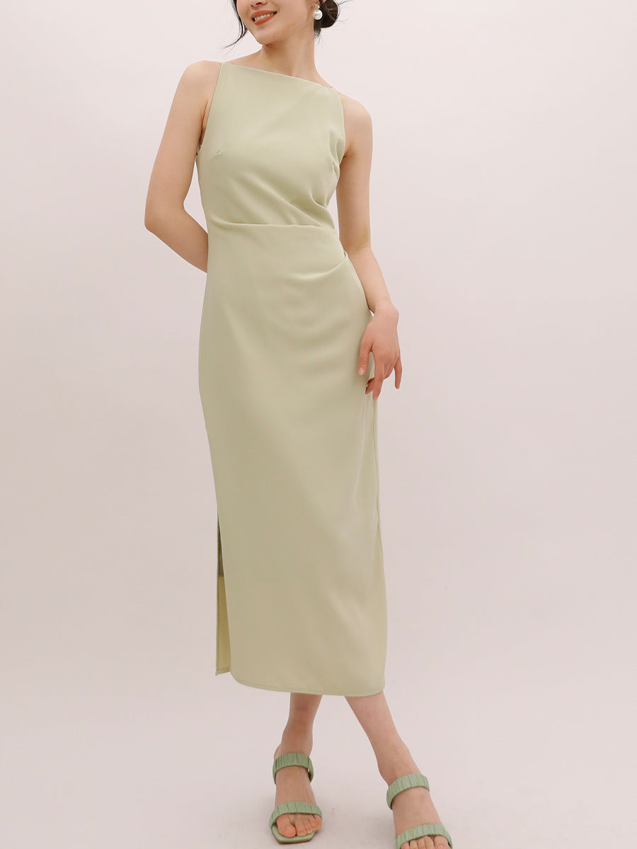 Pleated Solid Color Sleeveless Dress