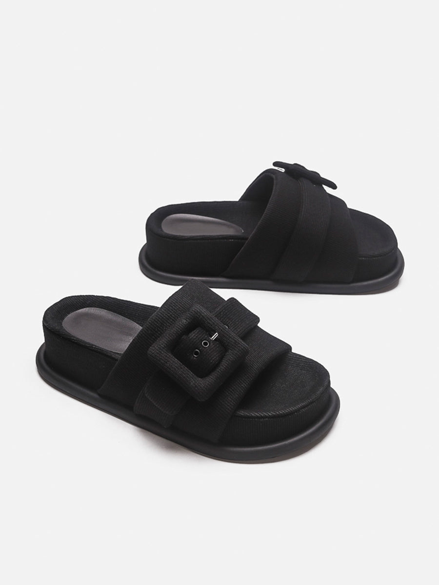 Square Buckle Open Toe Thick Bottom Slippers