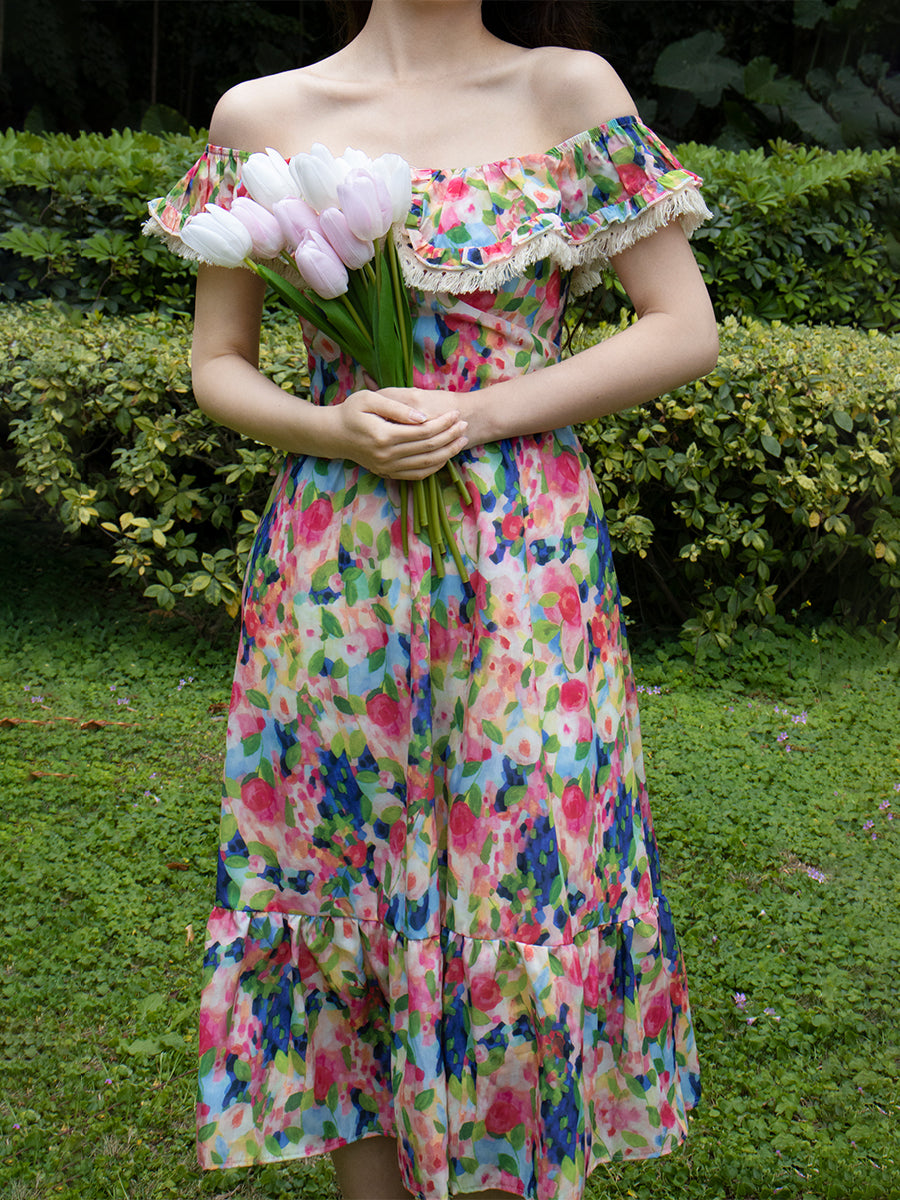 Floral Print Tassel Midi Dress