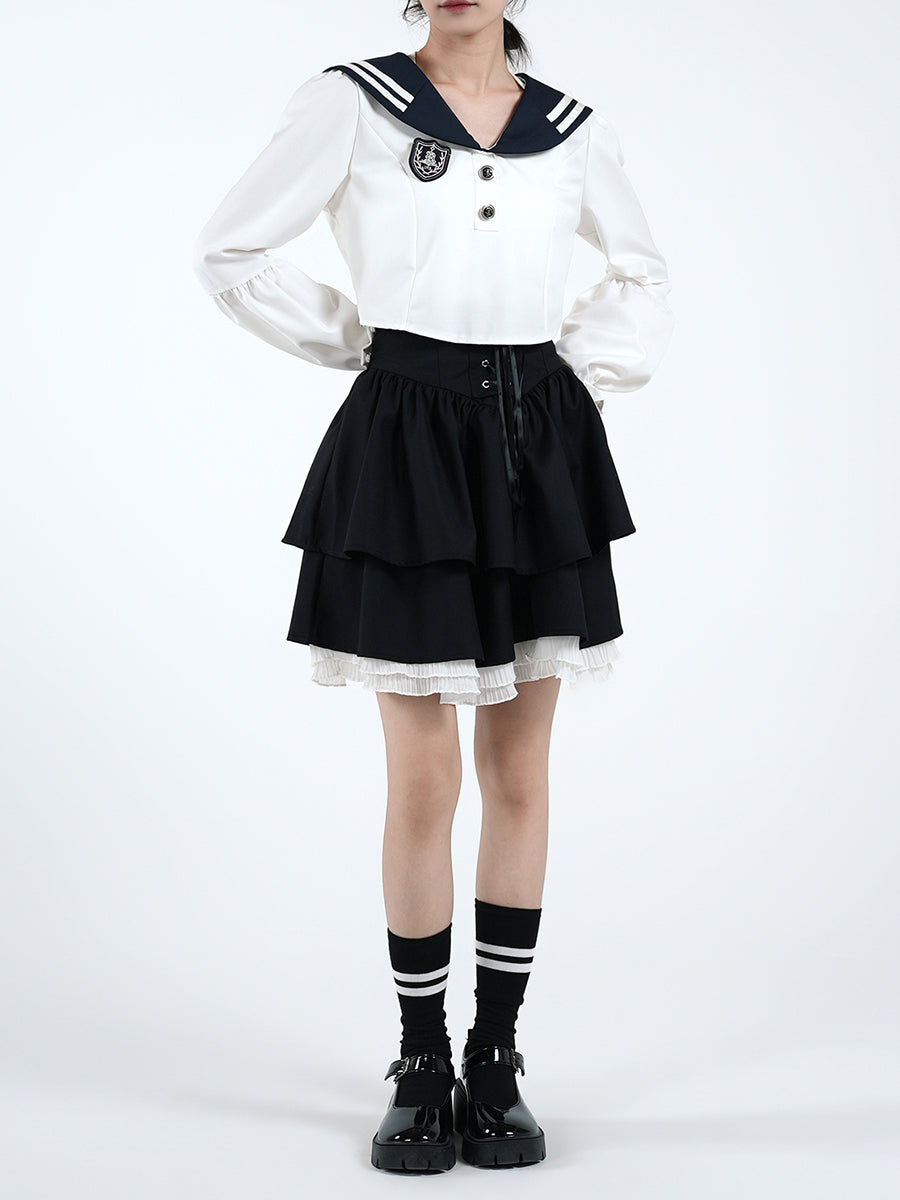 White Bubble Sleeve Shirt