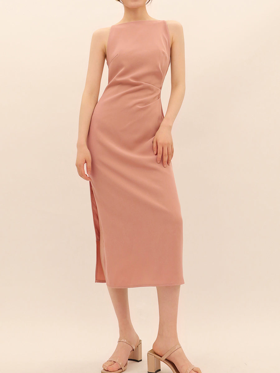 Pleated Solid Color Sleeveless Dress