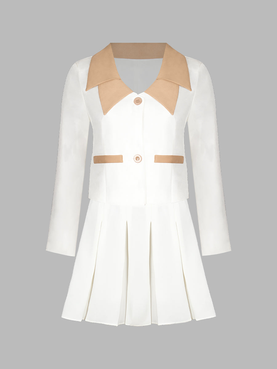 Blouse Blazer & Pleated Skirt Set