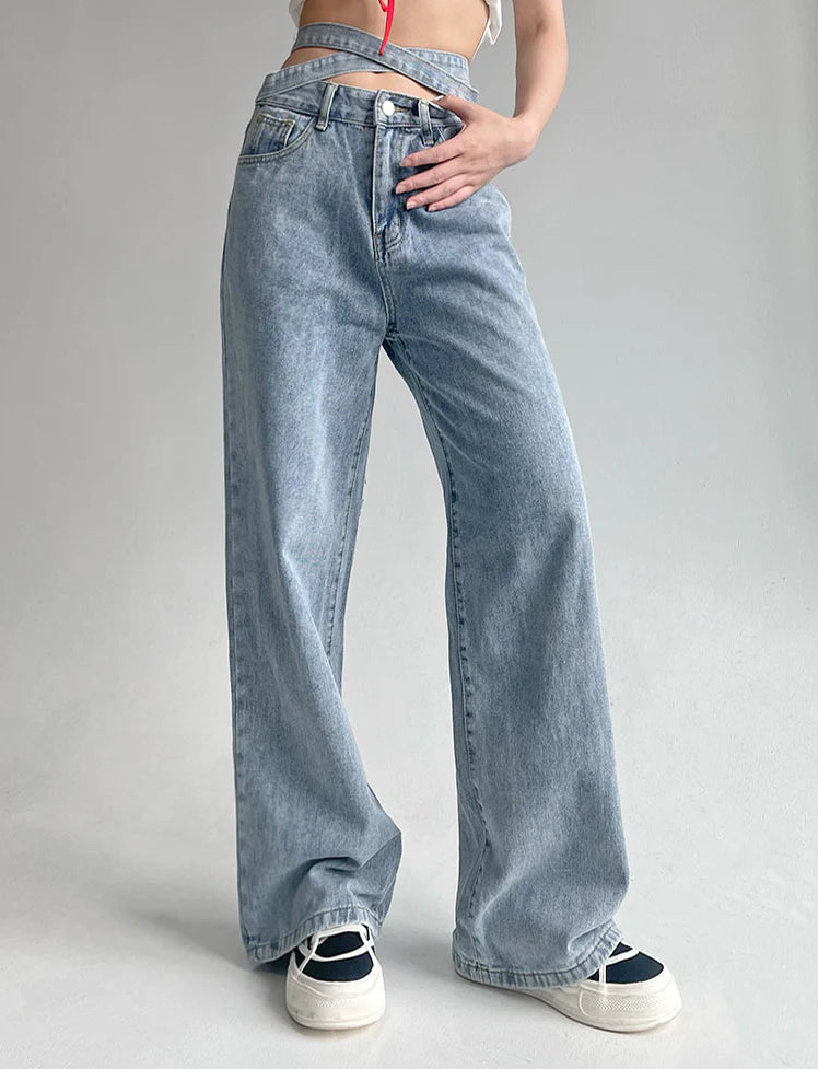 Blue Loose Jeans with Belt