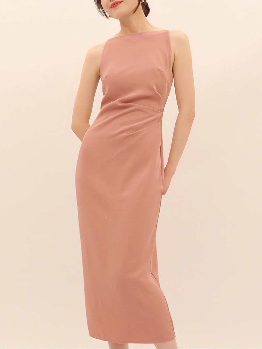 Pleated Solid Color Sleeveless Dress