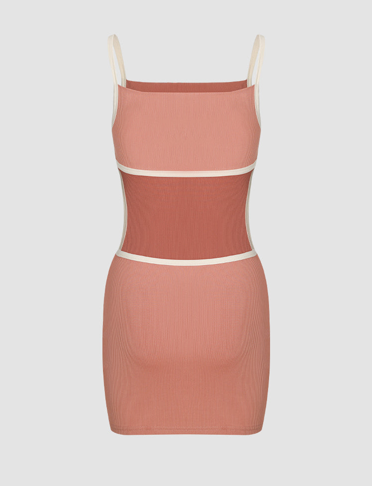 Ribbed Knit Cutout Waist Mini Dress