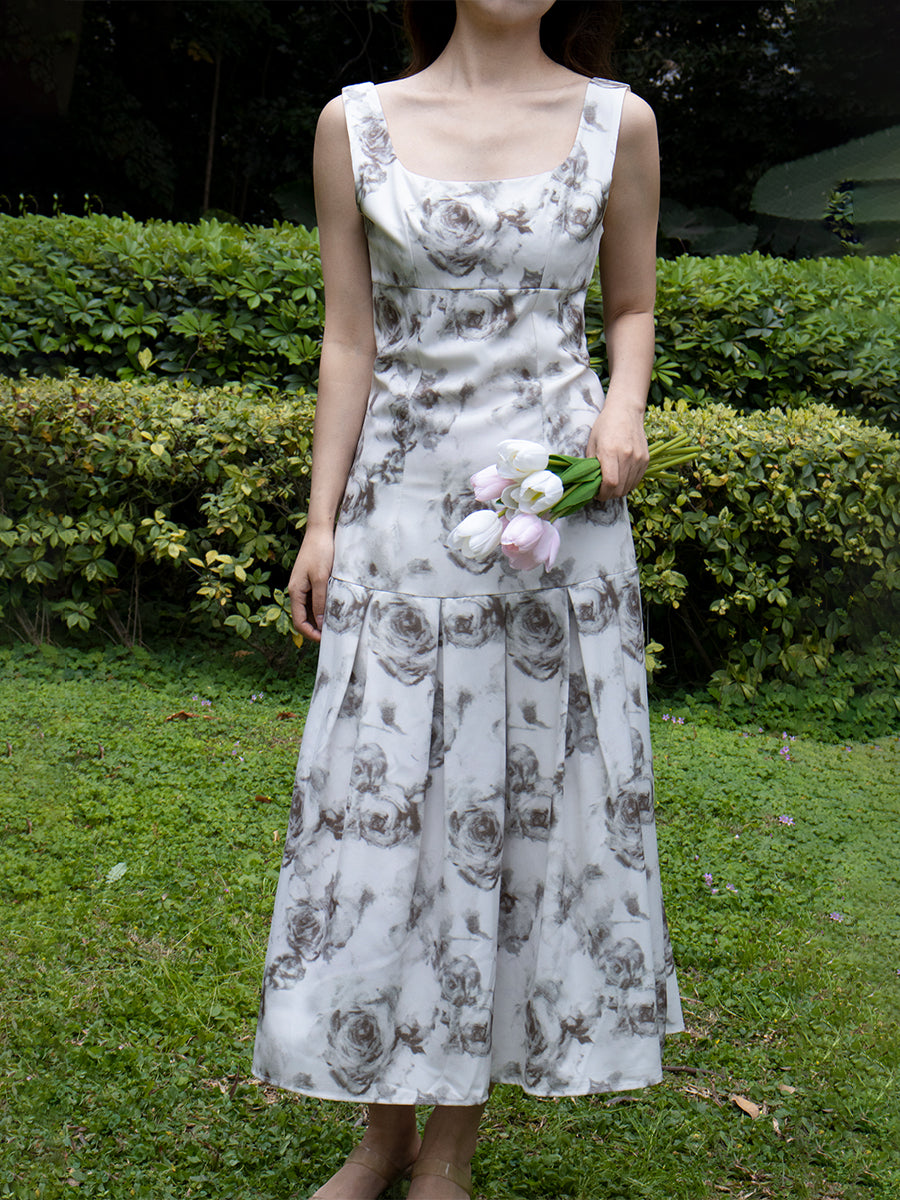 Vintage Rose Printed Tank Dress
