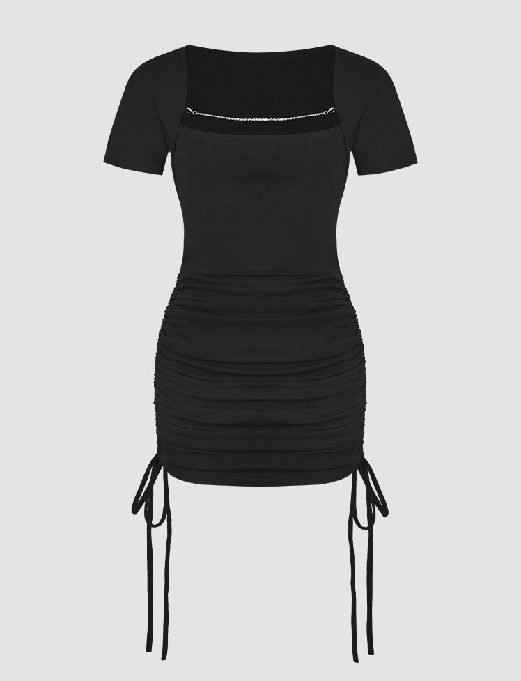 Square Neck Drawstring Dress