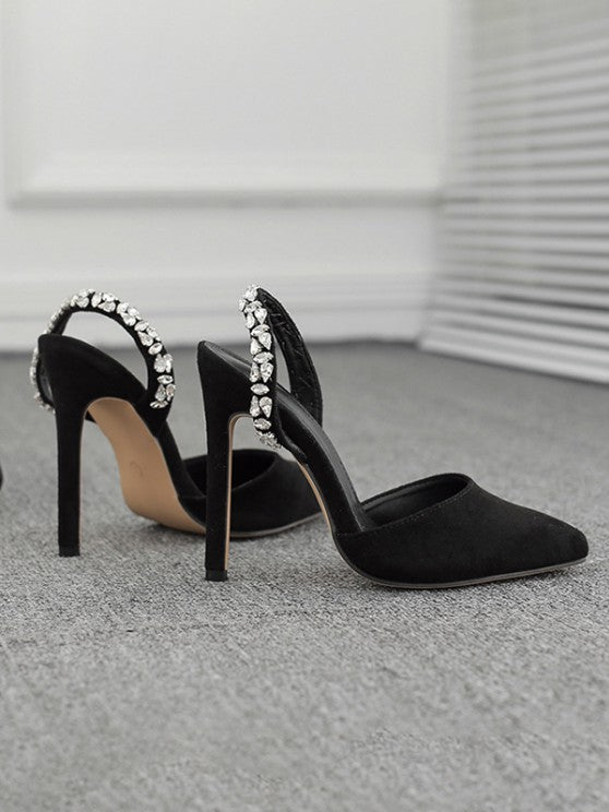 Rhinestone Embellished Stiletto Heel Sling Back Pumps