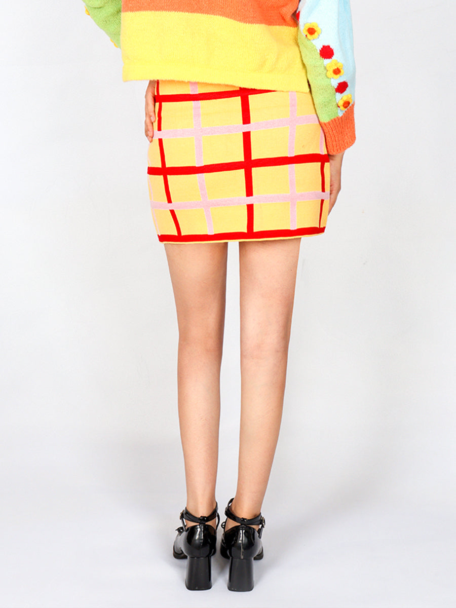 Floral cardigan + Camisole + Plaid Skirt Three Piece Set