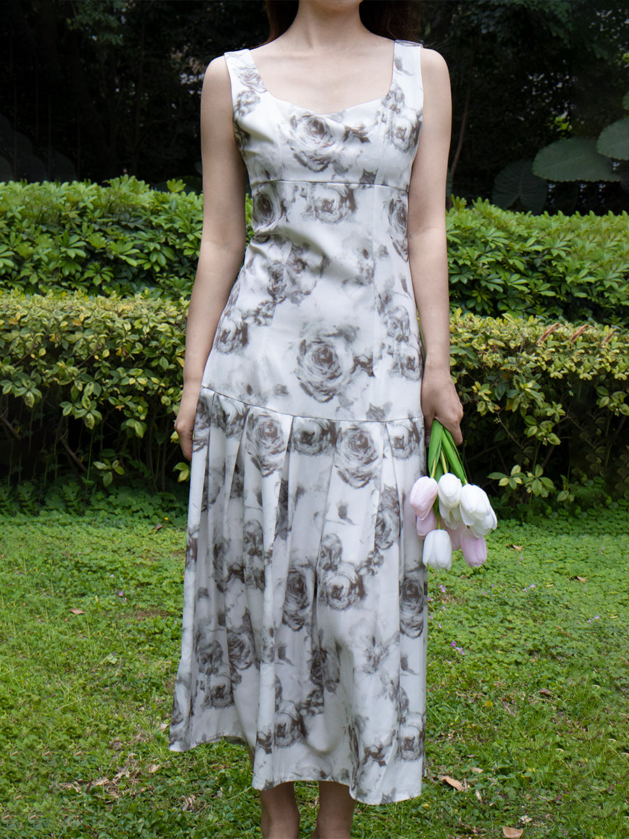 Vintage Rose Printed Tank Dress