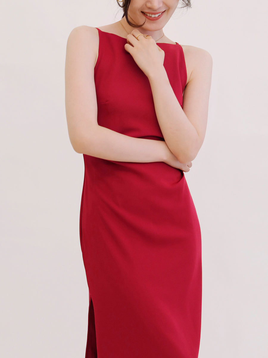 Pleated Solid Color Sleeveless Dress