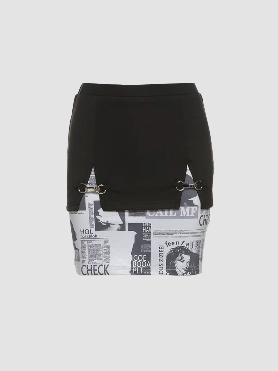 Patchwork Magazine Black Hip Skirt