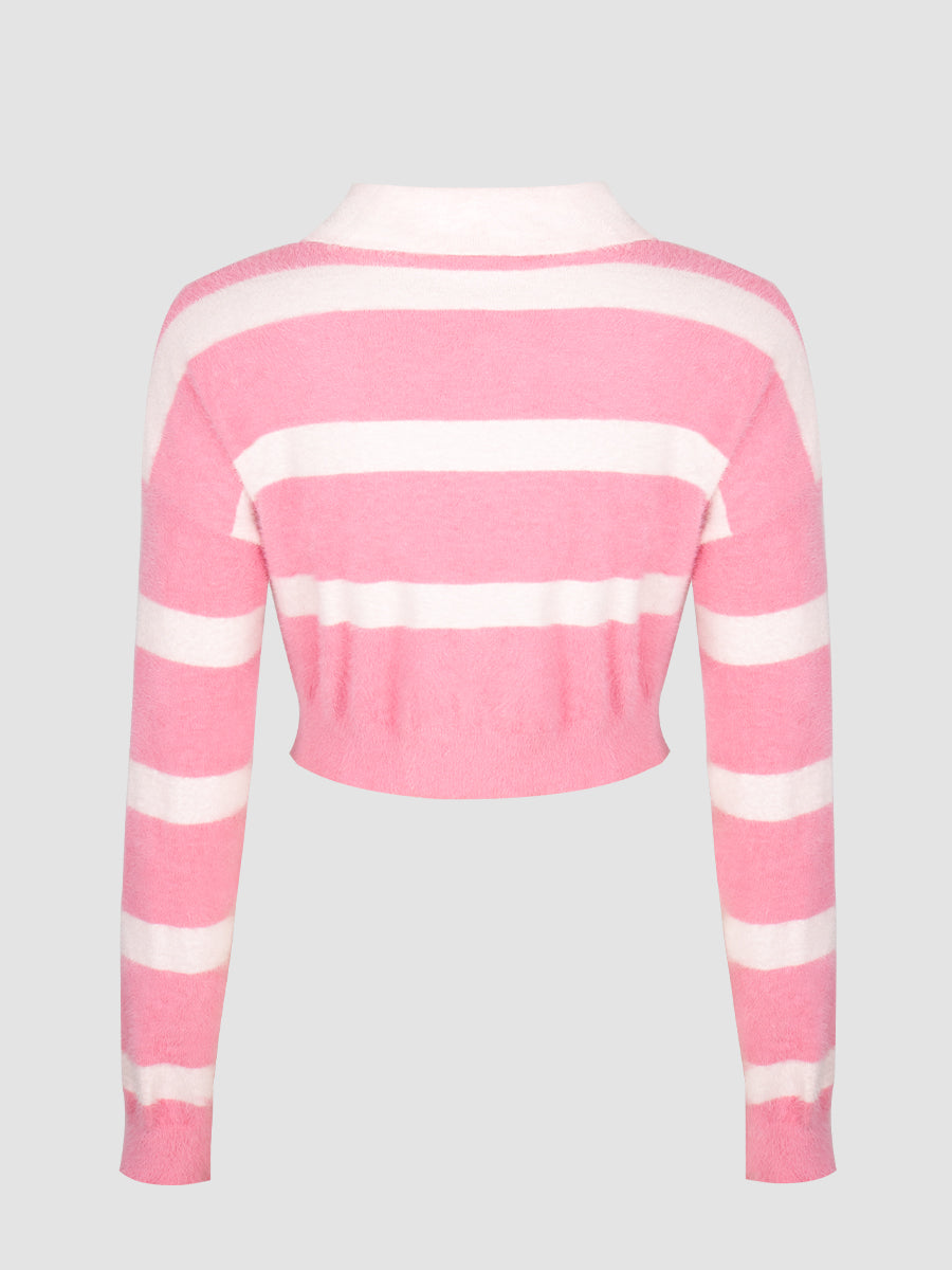 Faux Mink Striped Polo Barbie Shirt Top