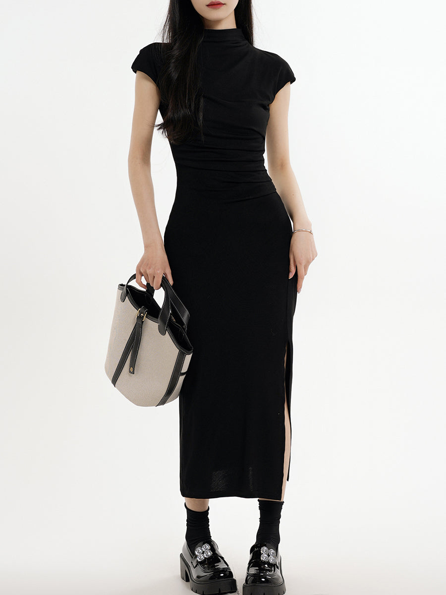 Black Slim Fit Split Hem Dress