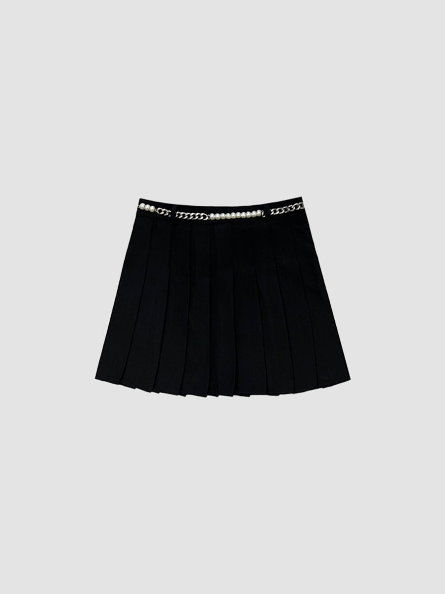 Love Chain Black Pleated Skirt