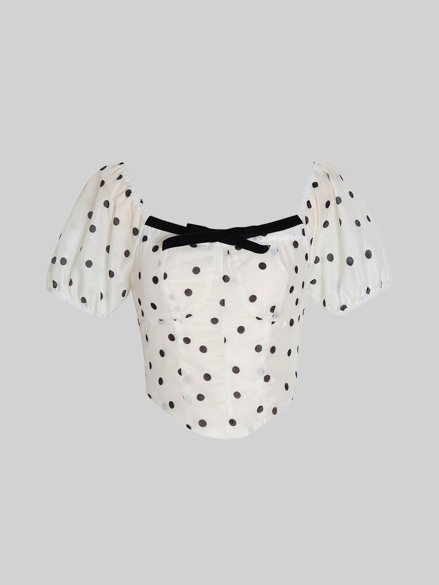 Black And White Polka Dot Chiffon Top