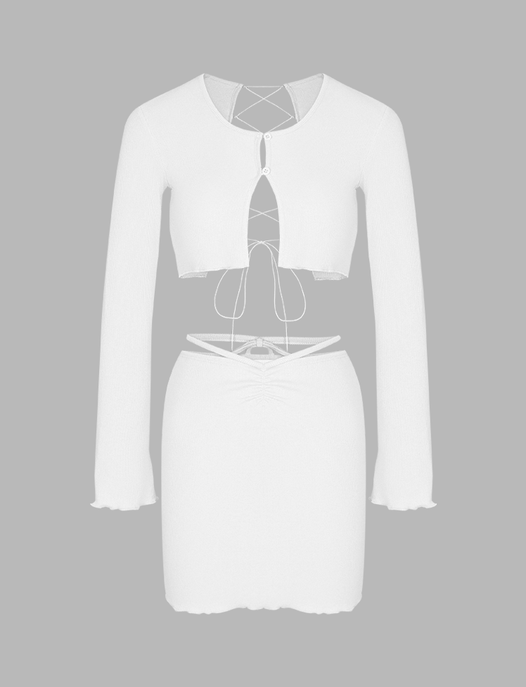 Solid Lace-up Back Top&Skirt Set
