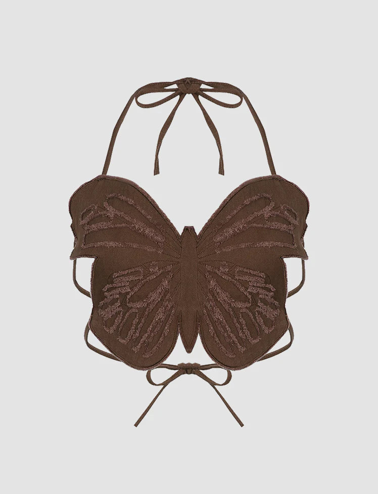 Blue Butterfly Three-dimensional Hollow Halter Top