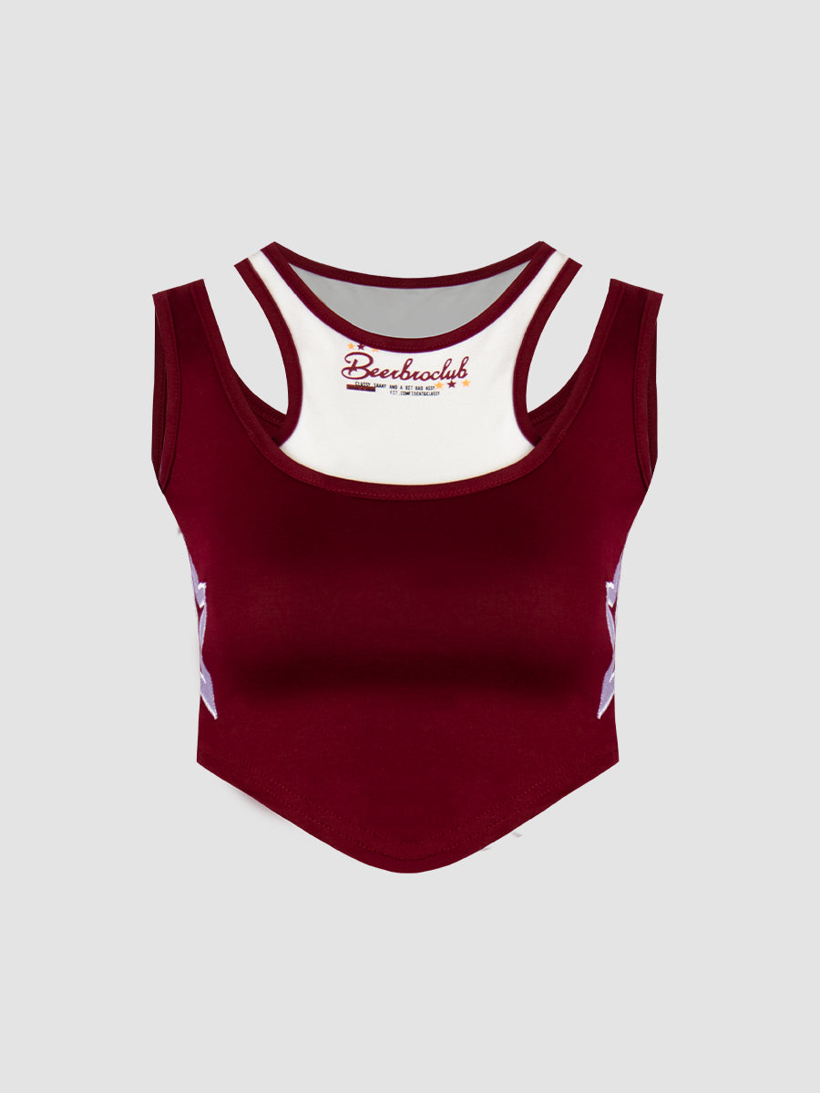Fake Two Piece Star Crop Top