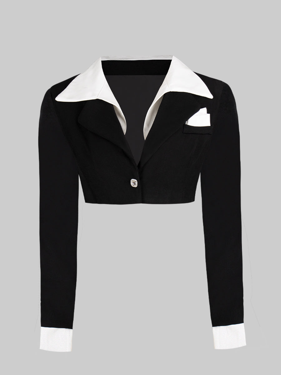 Black and White Top + Irregular Pleated Skirt Set
