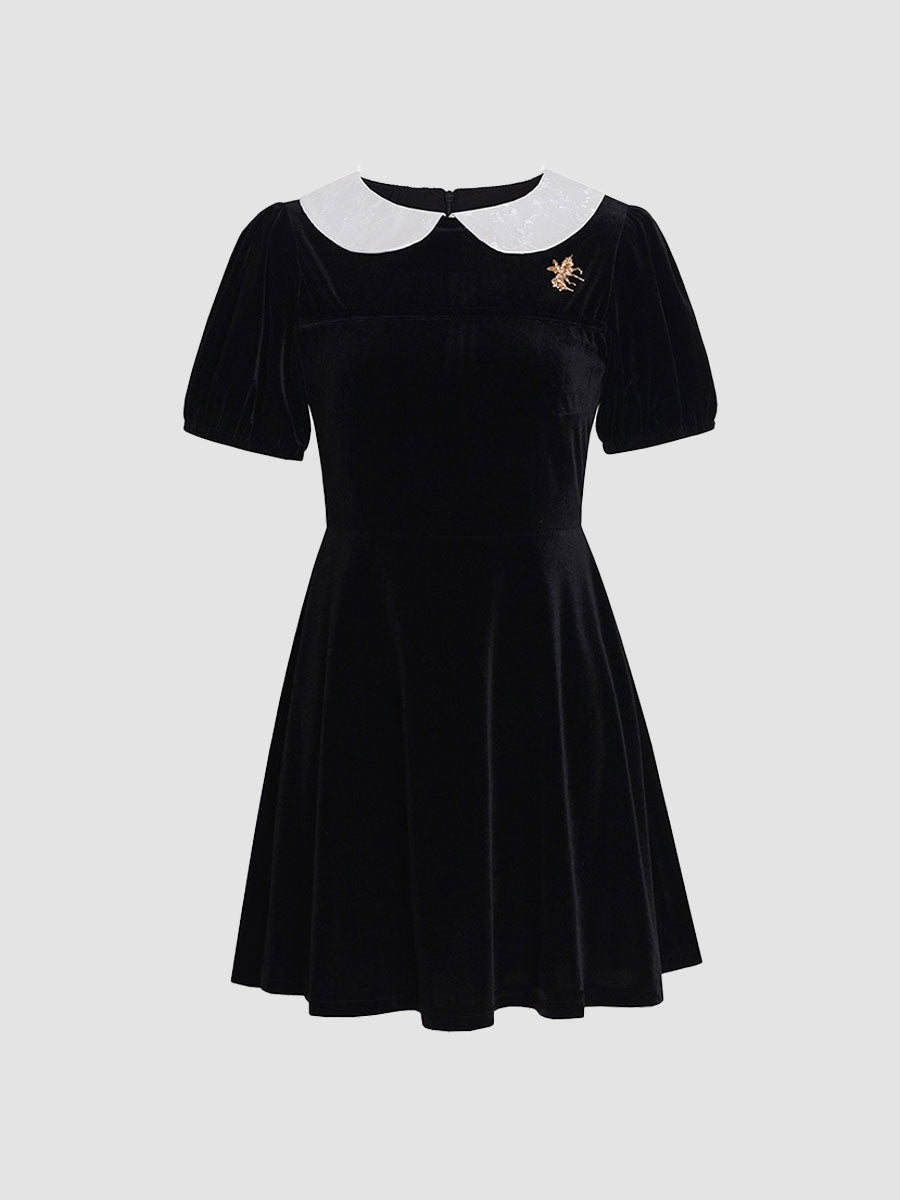 Black Velvet Doll Collar Dress