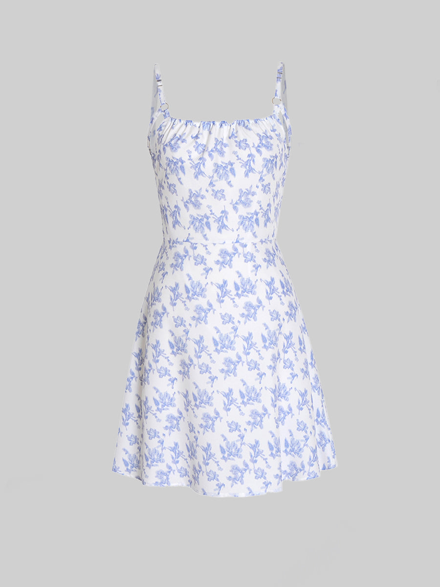 Floral Celadon Backless Halter Dress