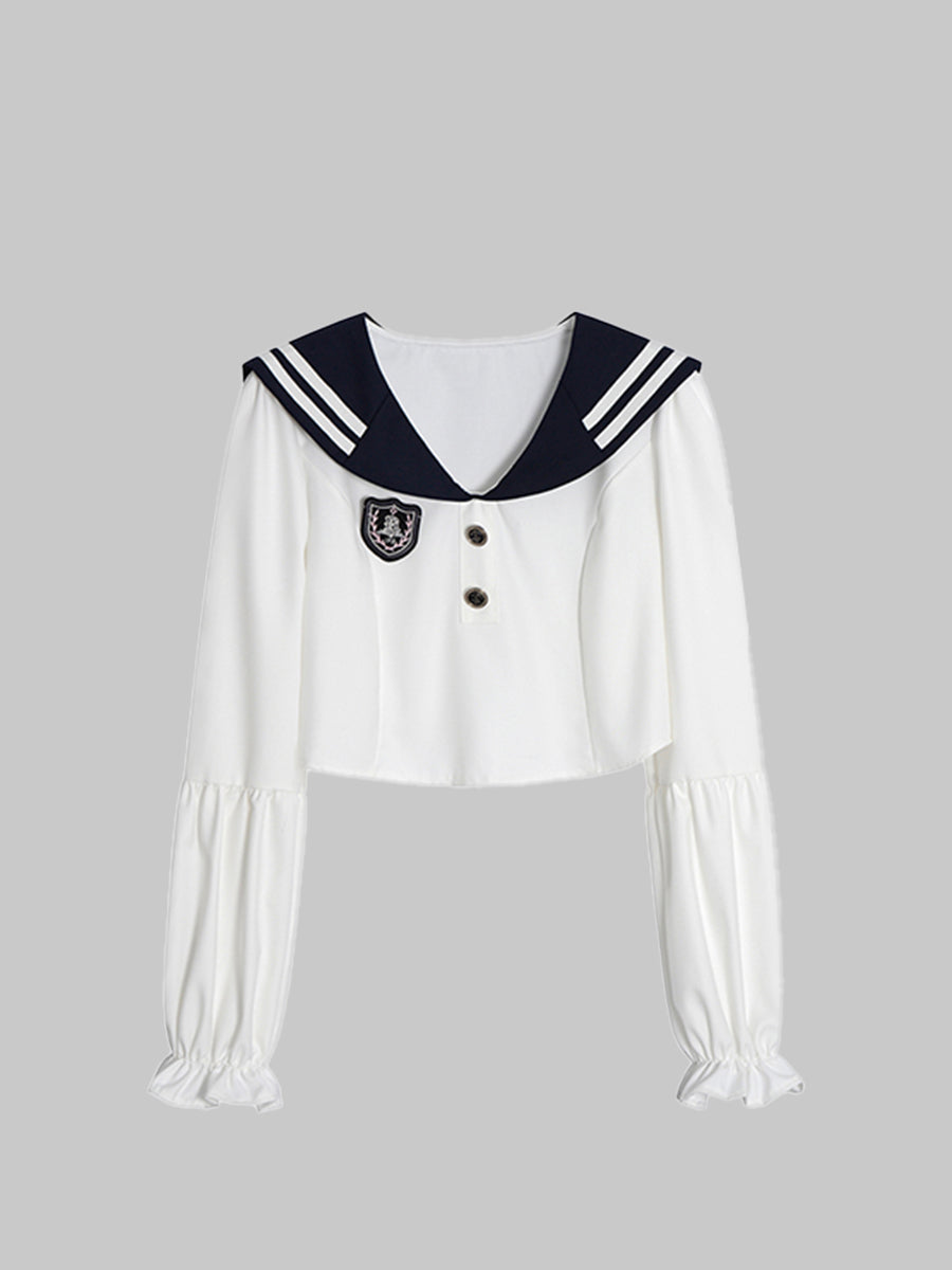 White Bubble Sleeve Shirt