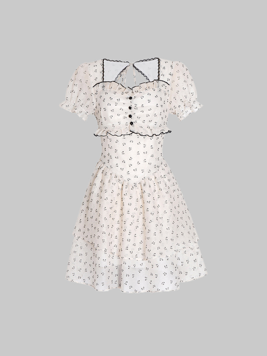 Chiffon Bow Pleated White Dress
