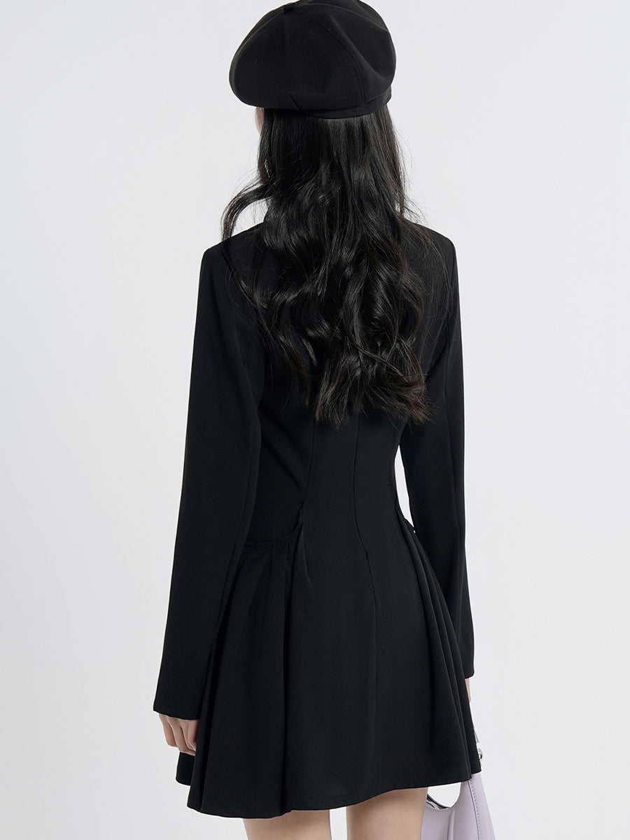 Black Square Collar Fluffy Dress