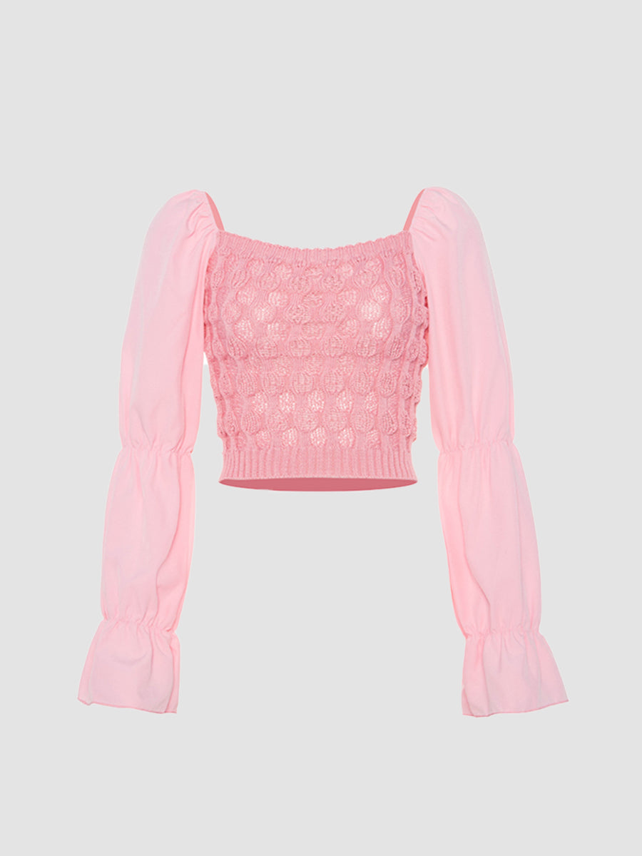 Knitted Chiffon Patchwork Long Sleeve Top