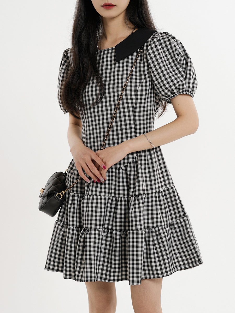 Plaid Puff Sleeve Dress