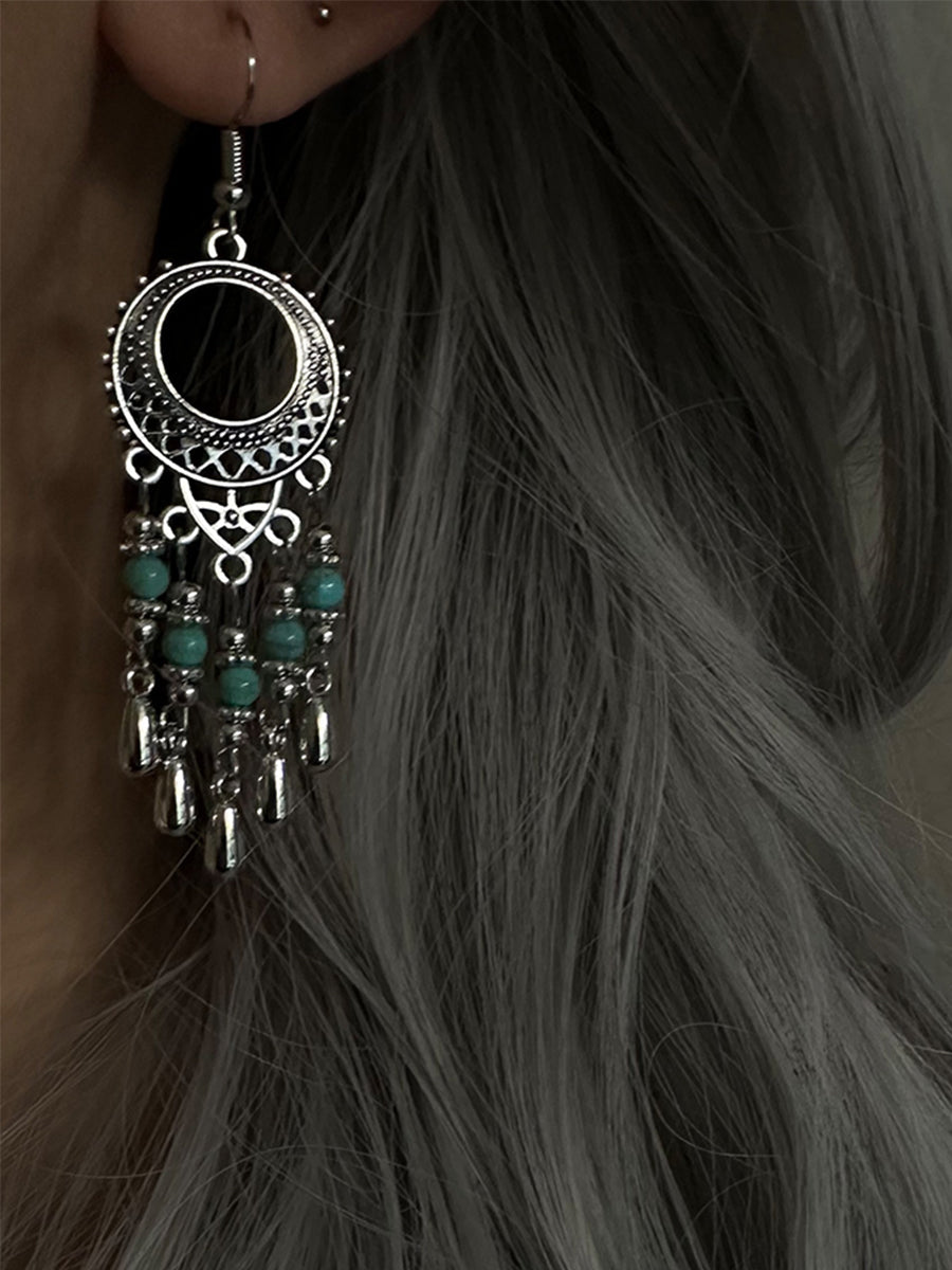 Bohemian Tassel Faux Malachite Earrings