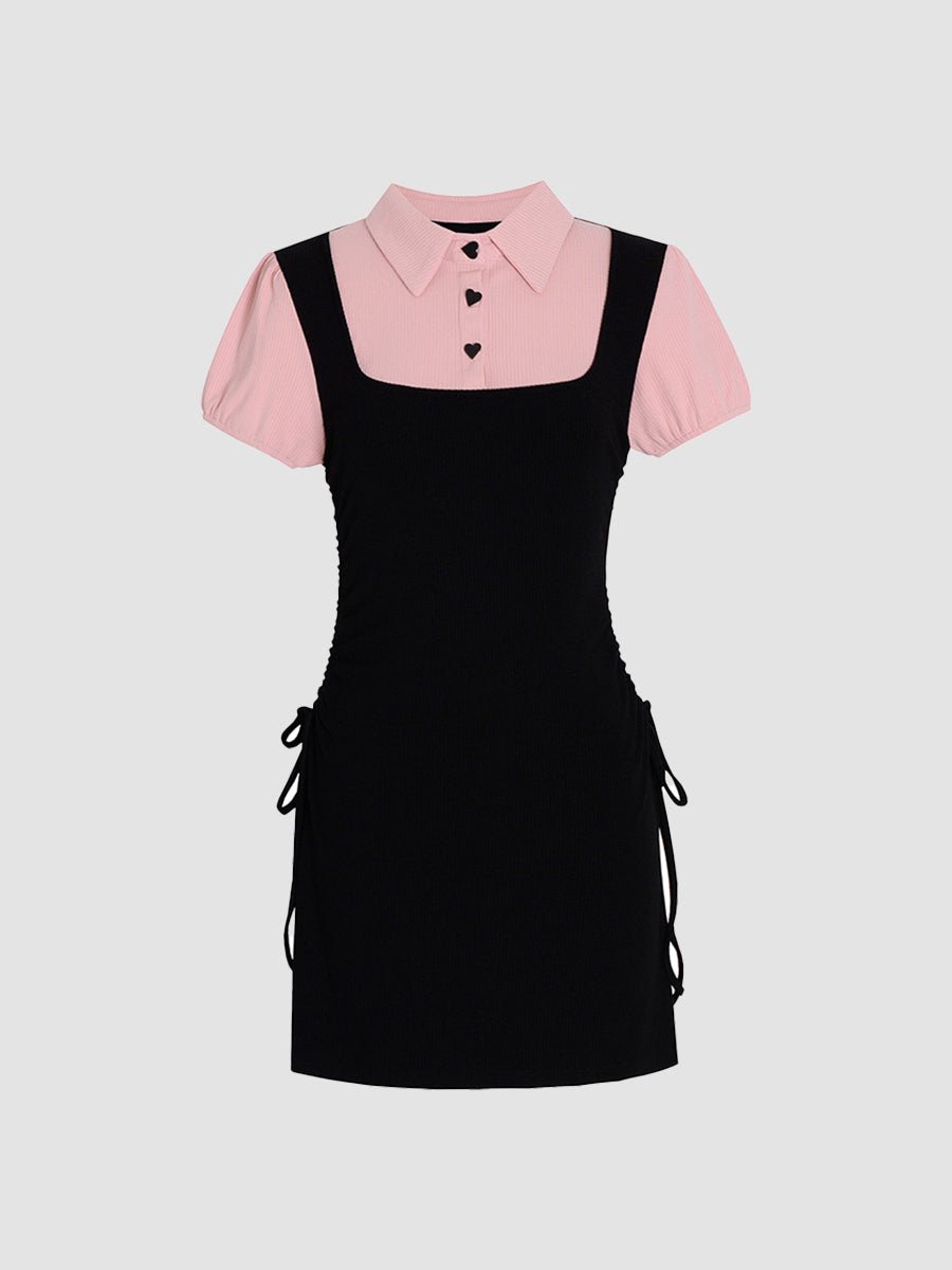 Sweet Girl Two Piece Polo Bubble Sleeve Dress