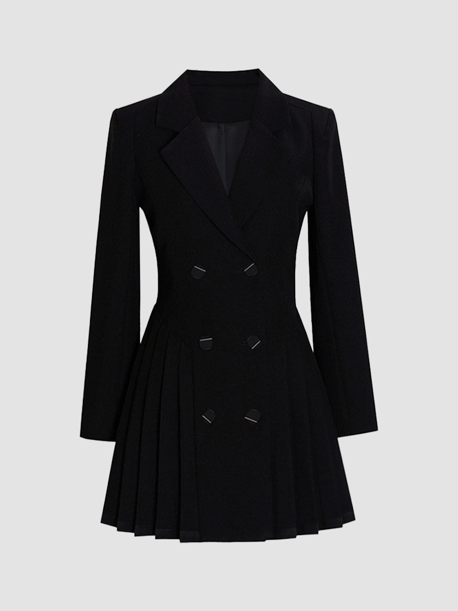 Solid Color Pleated Suit Dress