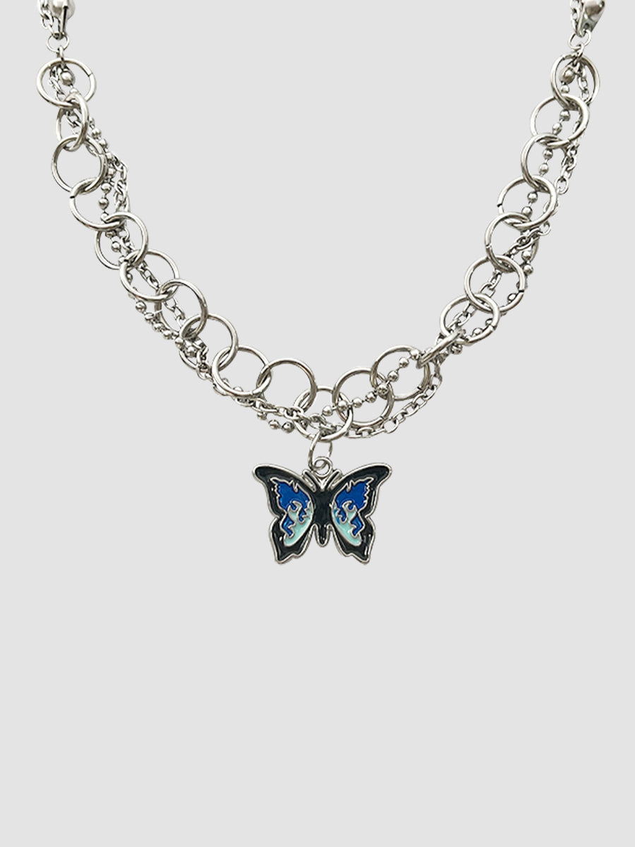 Blue Flame Butterfly Necklace