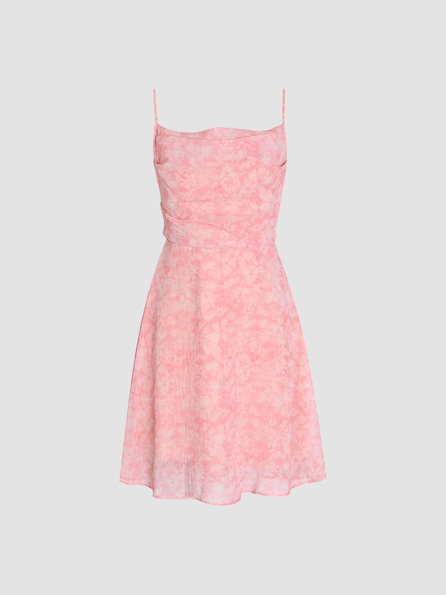 Chiffon Floral Printed Pink Dress