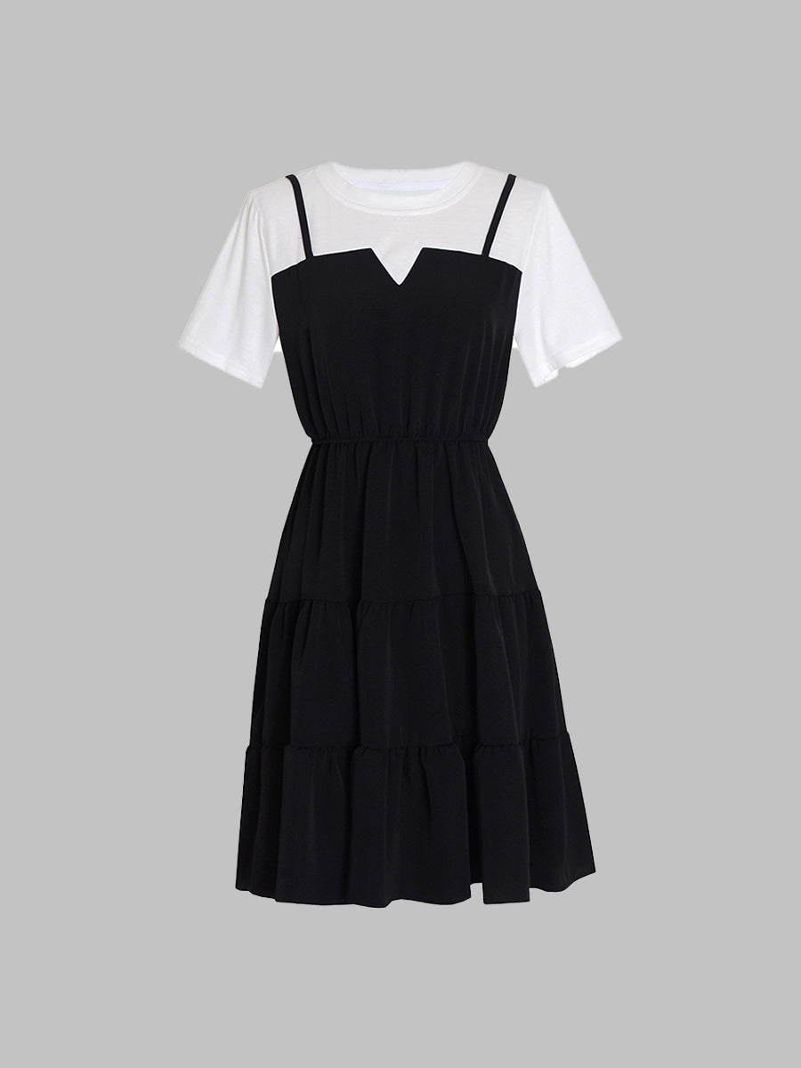Black And White Patchwork Cake Dress