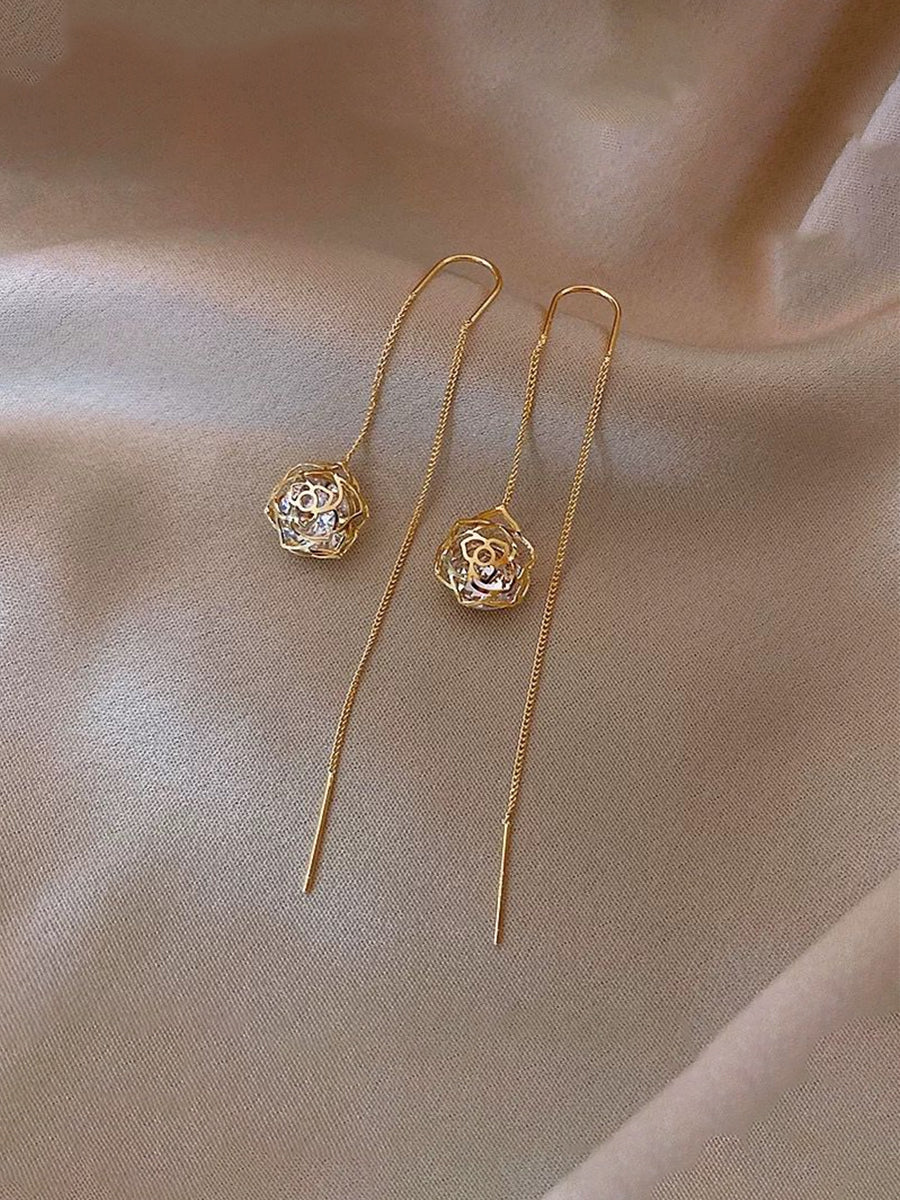 Gold Ball Long Tassel Earrings