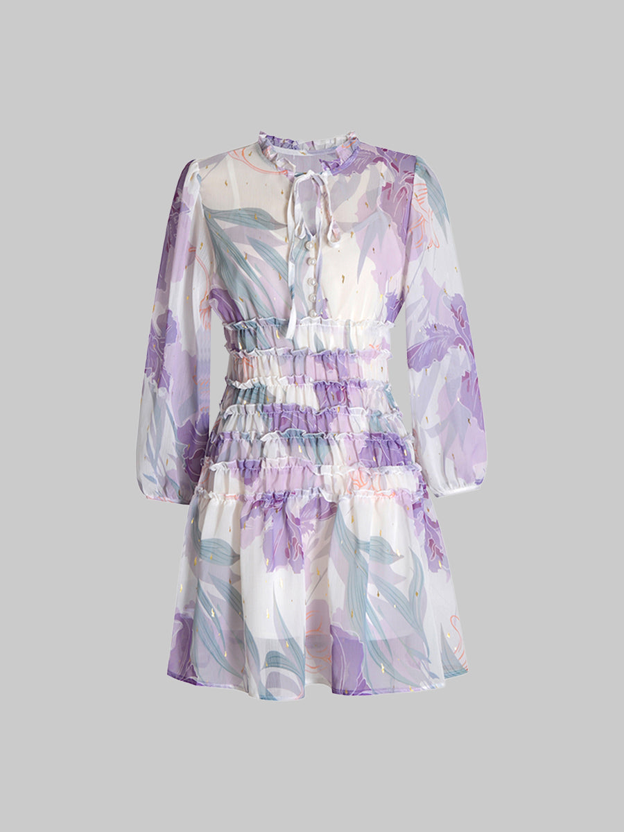 French Vintage Purple Floral Dress with Cami