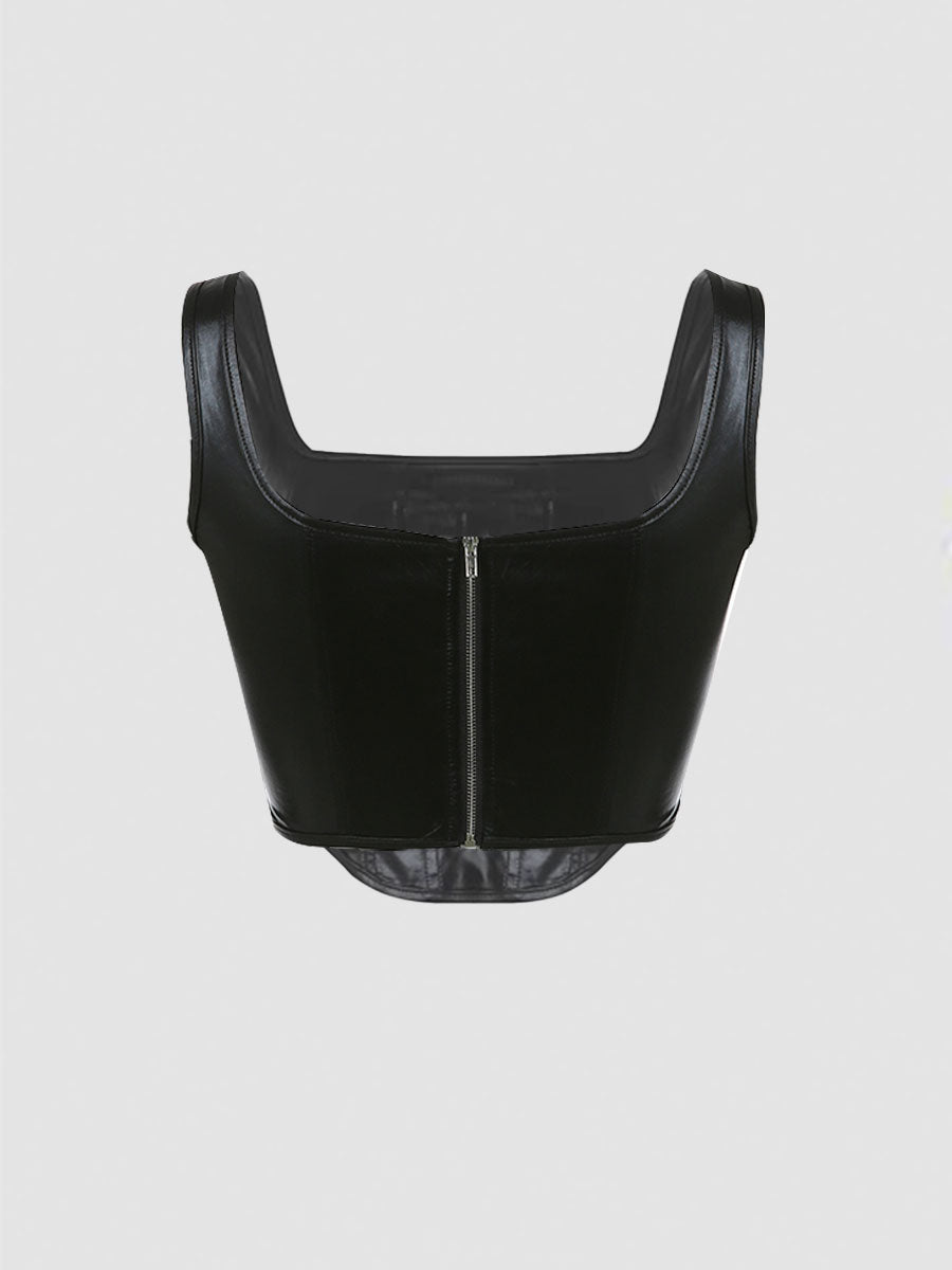 Black PU Leather Tank Crop Top