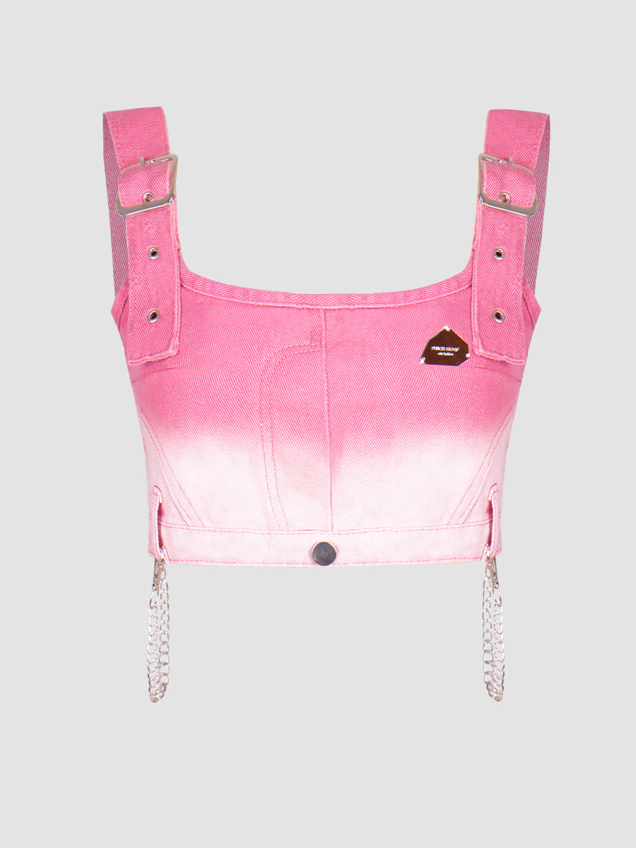 Pink Gradient Camisole + Denim Shorts Set