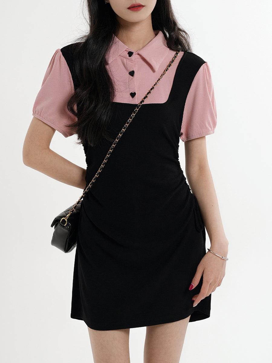 Sweet Girl Two Piece Polo Bubble Sleeve Dress
