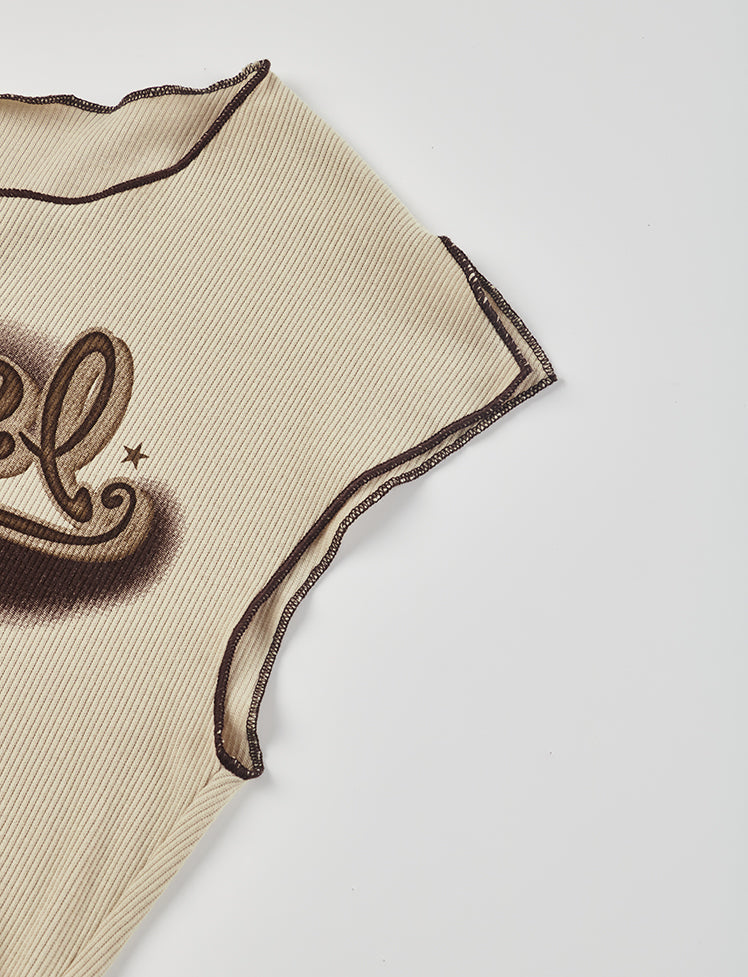 Vintage Slit Angel Print Top