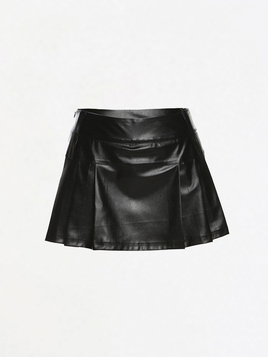 Silver PU Leather Pleated Skirt